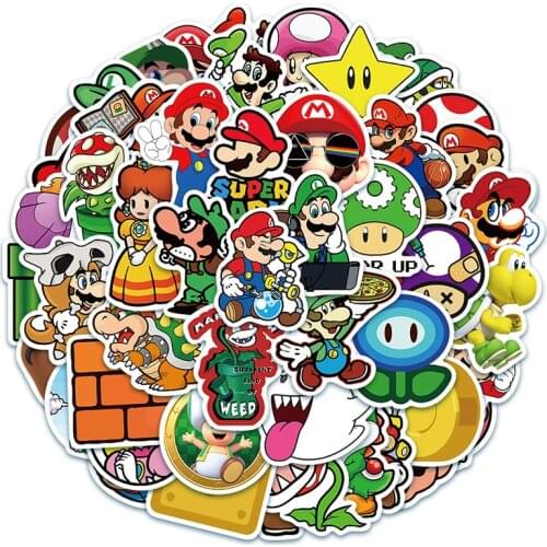 100pcs Classic Game Super Mario Cartoon Sticker Waterproof Suitcase DIY motorcycle Laptop Guitar Skateboard Toy Lovely Stickers