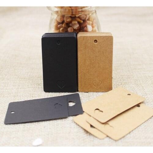 200 pcs/lot retangular black /kraft Diy paper hang tag with heart shape hollow cut for products packing display tag 5*3cm size