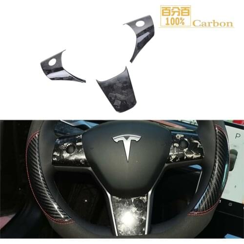 3PCS/SET Steering Wheel Panel Cover Trims Forged Carbon Fiber for Tesla Model 3 Model Y 2017-2021