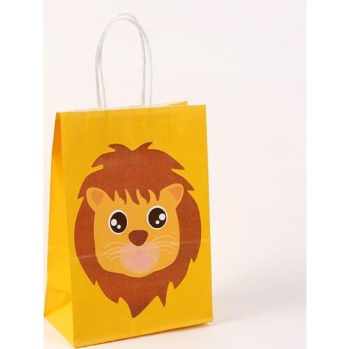 6pcs Jungle Decoration Safari Animal Kraft Paper Bag With Handles Treat Boxes Gift Candy Horse Lion Monkey Elephant Giraffe Box