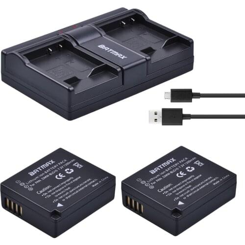 2Pcs DMW-BLG10 Battery BLG10E BLG10PP BLE9 BLE9E BLE9PP Batteries + USB Dual Charger for Panasonic Lumix DMC GF6 GX7 GF3 GF5