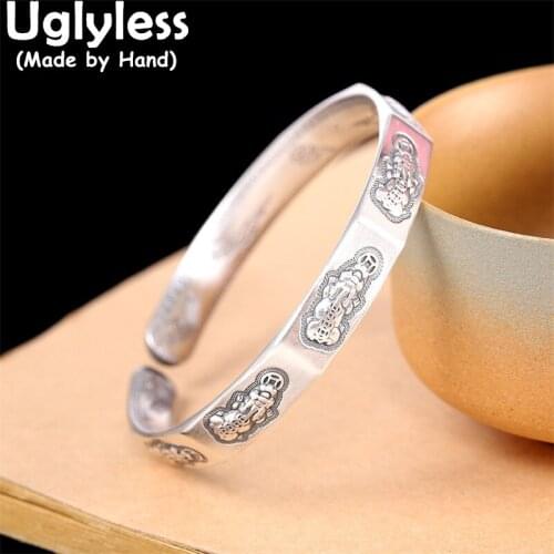 Uglyless China Myth Animals Brave Troops Bangles for Women Real Ag999 Fine Silver Animals Jewelry Thai Silver Ethnic Bangles