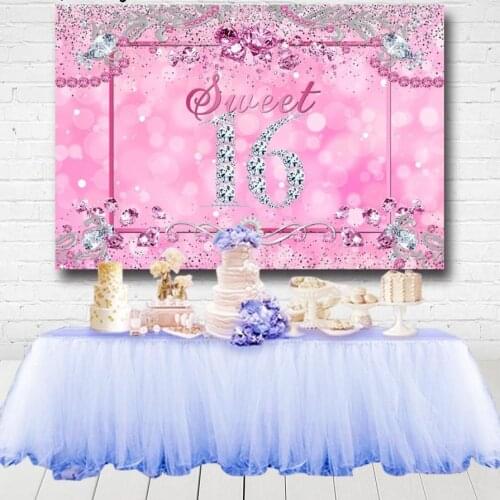 Shining Girls Sweet 16 Backdrop For Photography Pink Theme Diamonds Bokeh Birthday Party Background Photo Studio Custom