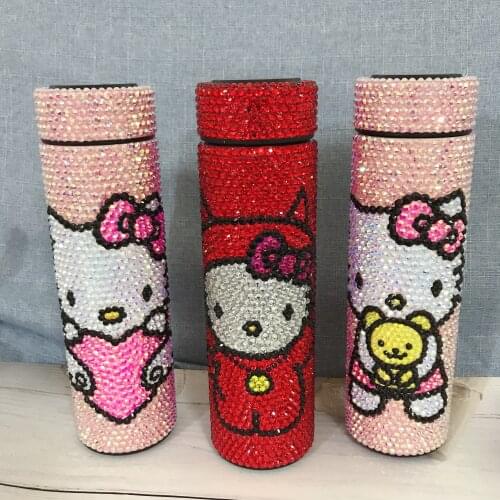Kitty Cup Cute Water Bottle Sparkling Stainless Steel Tumblers 500ml Flask Gifts for Women Girls Glitter Tumbler Cup Thermos