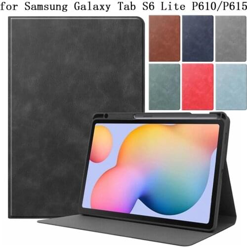 PU Leather TPU Pencil Slot Tablet Case for Samsung Galaxy Tab S6 Lite S6lite 10.4 P615 P610 Case Stand Cover Sleep Wake up shell