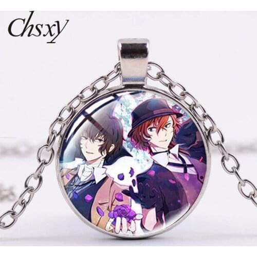 CHSXY Anime Bungou Stray Dogs Pendant Necklace Dazai Osamu Nakahara Chuya Character Art Photo Glass Necklaces For Kids Fans Gift