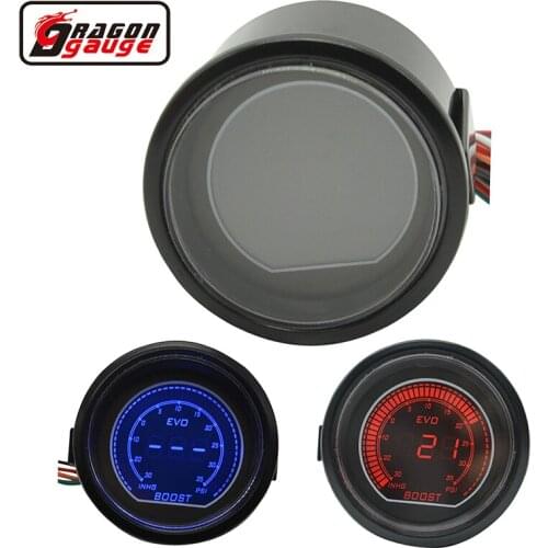 Dragon gauge Black Shell Smoke Lens 52mm Auto Oil Pressur Gauge turbine table Digital Red/Blue LED Boost Gauge Meter