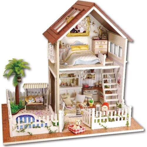 Kawaii creative gift Wood DIY Childrens Educational Puzzle Cabinet dream House Dolls Pretend Play Furniture Mini Toys Household