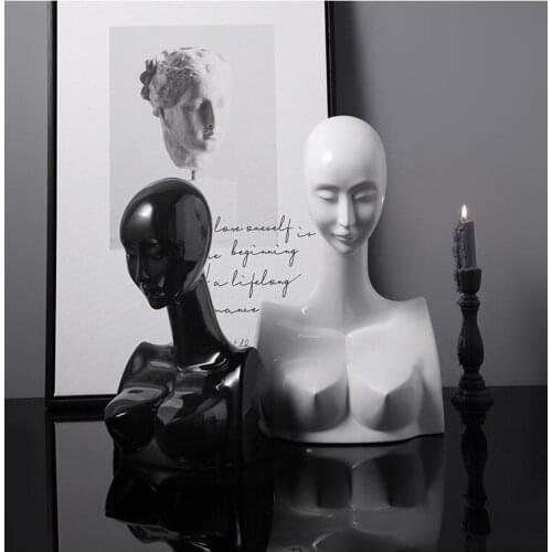 European Simple Ceramic Black White Abstract Character Avatar Sculpture Decoration Home Livingroom Table Figurines Crafts Decor