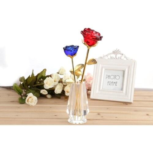 Crystal glass rose flower figurines crafts wedding Valentines day gifts gifts souvenirs table decoration ornaments