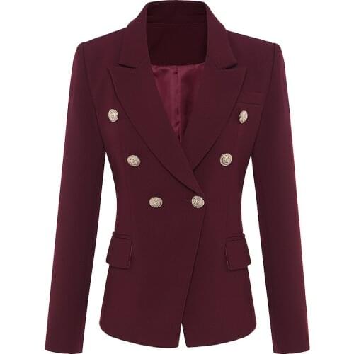 2018 foreign trade explosion models high quality suit jacket metal lion head buckle double breasted small suit