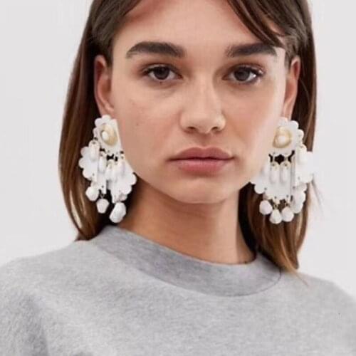 Jouval Bohemian Large Leather Tassel Flower Drop Earrings For Women Exaggerated Cute Beads Dangle Fashion Jewelry Female Brincos