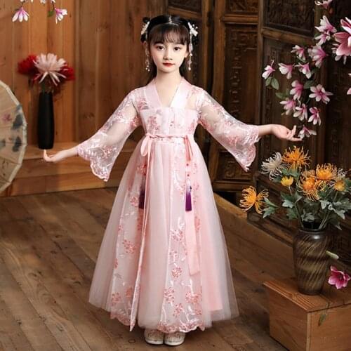 6-12-year-old girl Hanfu chinese children style kids clothing cherry blossom princess dress Chinese hanfu Tang suit summer dress