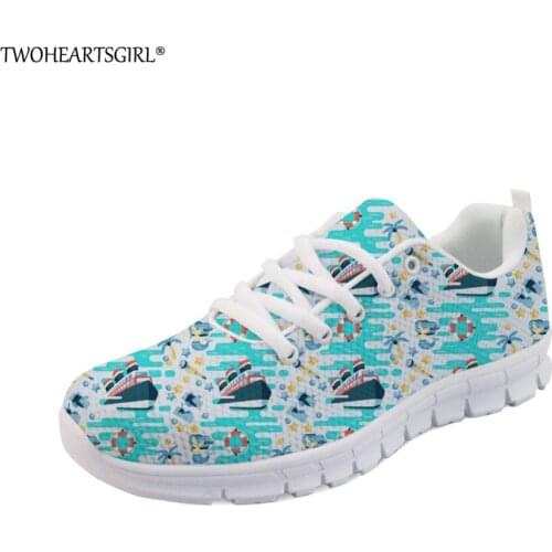 Twoheartsgirl Fashionable Mermaid Cruising Sneakers Cool Female Ladies Summer Mesh Shoes Breathable Women Lace Up Flats Leisure