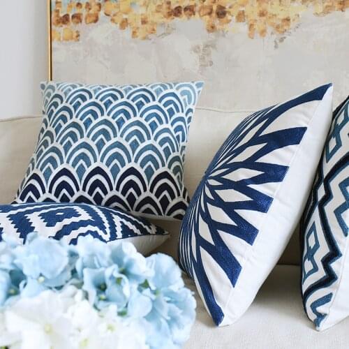 2pcs/set Chinese Classical Home Decor Sofa Cushion Cover Embroidered Retro Pillowcase Blue and White Porcelain Waist Pillow Case