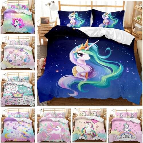2021 New 3D Unicorn Rainbow colors Bedding Set Duvet Covers Pillowcases Cartoon Comforter Luxury Bedding Sets Bedclothes