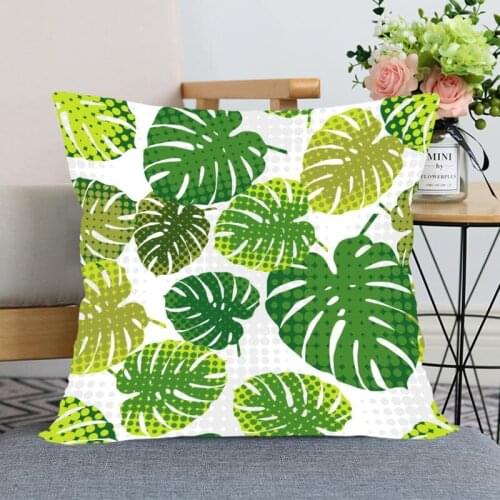 New Arrival Monstera pattern Pillowcase Wedding Decorative Pillow Cover Custom Printed Soft Satin Fabric Pillow Cases Not Fade