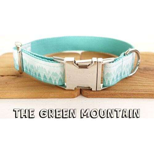 Personalized Nylon Webbing Dog Collar with High Quality Metal Buckle THE GREEN MOUNTAIN Print Pet Collar Leashes 5 Sizes