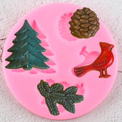 Christmas Pinecone Birds Silicone Molds Pine Tree Cupcake Topper Fondant Cake Decorating Tools Candy Chocolate Gumpaste Moulds