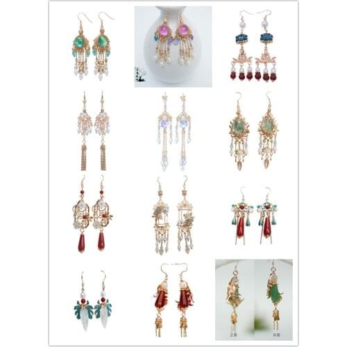 Chinese court pearl Natural stone tassel handmade Earrings hanfu dress cheongsam decoration QQJ