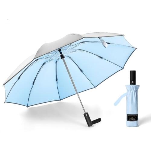 Anti-UV folding automatic umbrella 10k Vinyl rainproof windproof reflective umbrella Rain Cabinet Men And Women Dual-Use Double