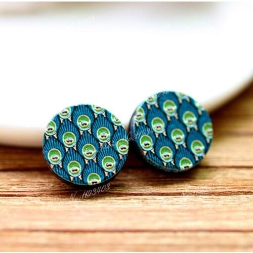 Unique 3D Feather Embossed 16mm Round Coloured Drawing pattern Laser Cut wood Cabochon DIY for Rings, Earring,Brooch,Necklace