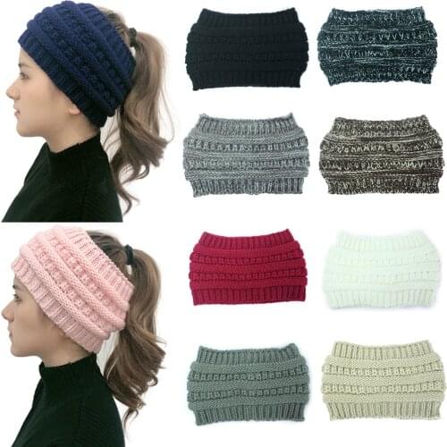 Women Fashion Outdoor Solid Splice Hats Crochet Knit Holey Beanie Headband Hair Accessories opaska do wlosow