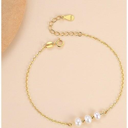 ELESHE 18K Gold Plated Chain Jewelry Bracelet 925 Sterling Silver Elegant Natural Pearl Bracelets for Women Wholesale Jewelry