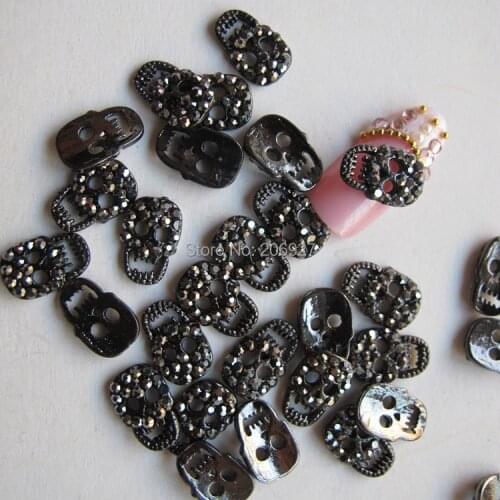 MD-312 10pcs Fancy Black Rhinestone Black Skull Deco Metal Charms Metal Deco Charms Nail Art