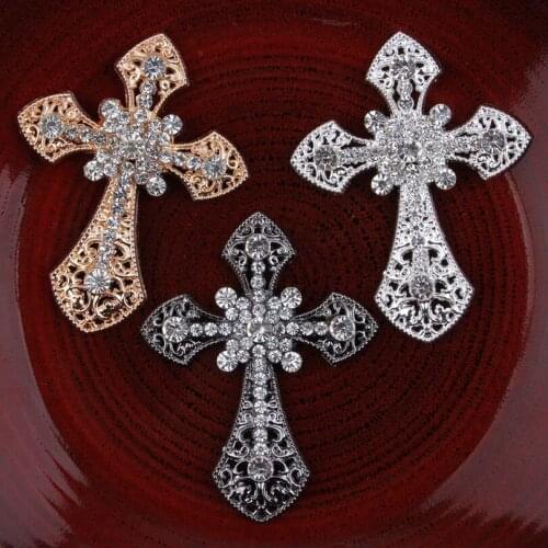 30pcs/lot Handmade Metal Rhinestone Latin Cross Button Phone Ornaments Crystal Button Hair Accessories Wholesale Headband Supply