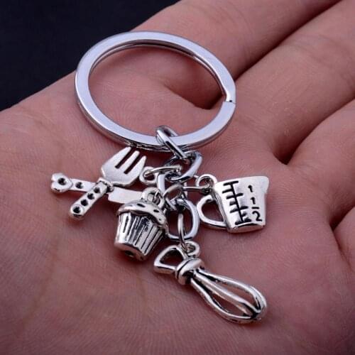 36PC Chef Keyrings Knife Fork Ice Cream Kettle Power Spoon Pendant Keychains Key Accessories Kitchen Baking Jewelry Key Rings