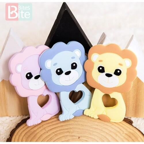 Bite Bites 5pc Baby Silicone Teether Lion Pendant Food Grade Perle Silicone Beads Teething Rodent Chewable ChildrenS Goods toys
