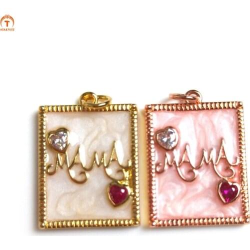 5pcs Picture Mama Letter Square Pendant Mother Of Pearl Pendant Gold Charm For Women Necklace Mama Gift Charm For Mothers Day Y