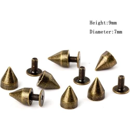 7*9mm 100set Bronze Punk Spike Alloy Spikes Cone Screwback Metal Studs Leathercraft Rivet Bullet Spike Punk spots