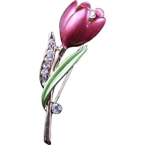 Elegant Tulip Flower Brooch Pin Crystal Costume Jewelry Clothes Accessories Jewelry Brooches For Wedding