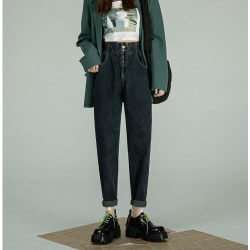 GUUZYUVIZ High Waist Mom Jeans Casual Loose Bloomers Denim Pants Plus Size Autumn Winter Pantalones Vaqueros Mujer