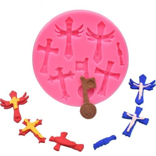DIY baking 7-hole cross shape fondant chocolate cake decor mold clay liquid silicone mold biscuit baking tools kitchen supplies