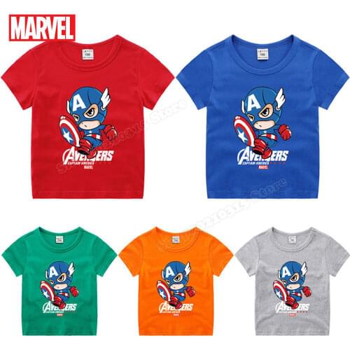 Disney Comic Marvel Avenger Print T-shirt Childrens Clothes Superhero Captain America T Shirt Summer Kids Girls Boys Tees Tops