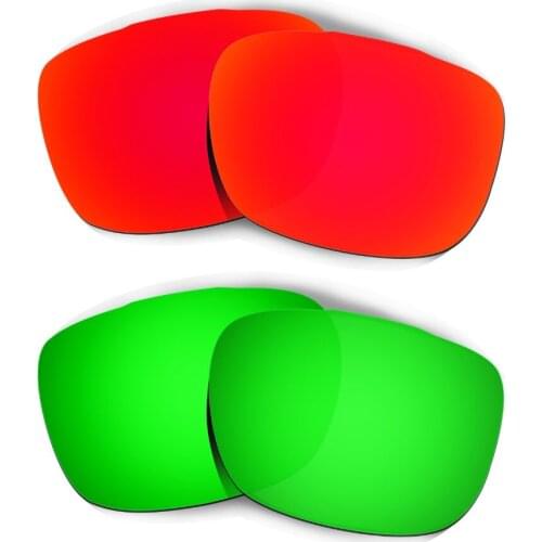 HKUCO For Two Face Sunglasses Polarized Replacement Lenses 2 Pairs Red & Green