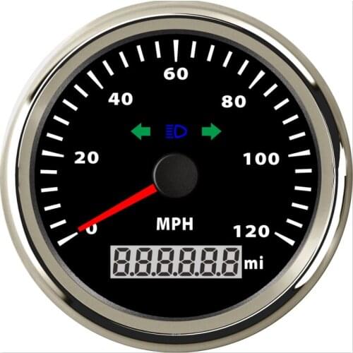 Samdo 85mm Speed Gauge Odometer Speedometer With Left Right Turn Lamp High Beam Lamp 120 Mp/h Mph For Car Truck Vehicle 12V 24V