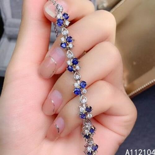 KJJEAXCMY fine jewelry 925 sterling silver inlaid natural sapphire women exquisite luxury plant hand bracelet support detection