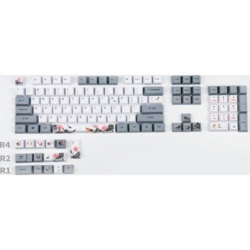 Lotus Pond Koi PBT Keycaps OEM Profile Mechanical Keyboard Keycap Retro Small Full Set of Sublimation Keyboard Key Caps 118 Key