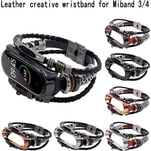 Leather Braided Watch Band for Xiaomi 3/4 Wrist Leather Watch Bracelet for Miband 4 for Man Women Wristband Retro Band