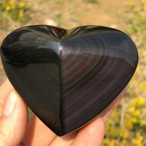 Beautiful heart shape Natural crystal rainbow eye obsidian 200g