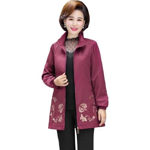 Fashion Women Coat 2020 Spring Autumn New Flower and Bird Pattern Large Size 5XL Jacket Mid-Long Female Outerwear Mother Dress