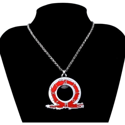 God of War Kratos Logo Corkscrew Pendant Necklace Woman Man Metal Red Logo Chain Cosplay Jewelry Accessories Gift