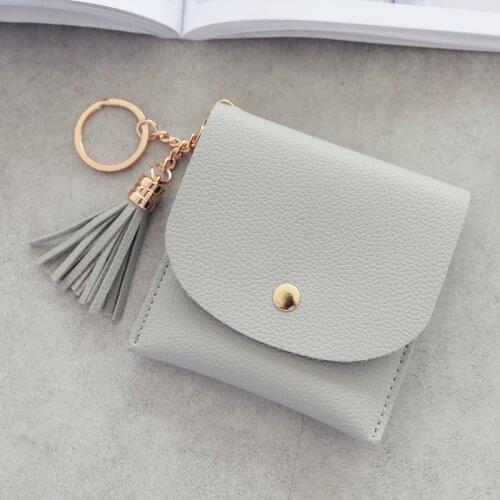 Mini Coin Purse Ladies Wallets Women Pu Leather Clutch Keychain Thin Key Bag Card Holders Mini Pouch Tassel & Metal Ring