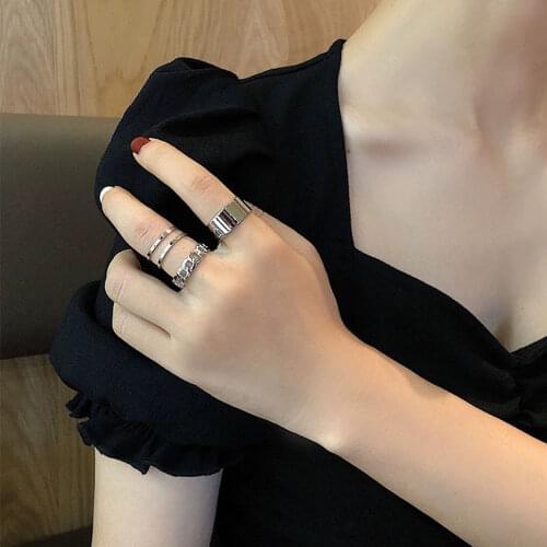 Fashion Punk Cool Hip Hop Rings Open Adjustable Chain Rings Vintage Gothic Style Rings for Women Jewelry Party Gift Retro Ring