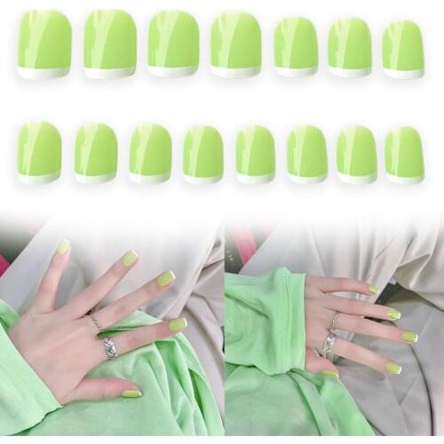 24Pcs Fluorescent Nail Sticker Artificial Full Cover French White Edge DIY Nail Art Manicure Tip Decor Manicures Tool