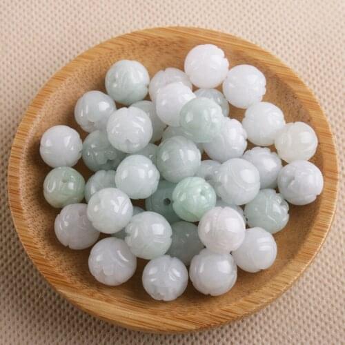 10PC Natural Emerald Jadeite Lotus 8 -13. mm Beads Accessories DIY Bangle Charm Jewellery Fashion Hand-Carved Luck Amulet Gifts